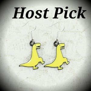 New Yellow Dinosaur Silver Hook Enamel Dangle Earrings.